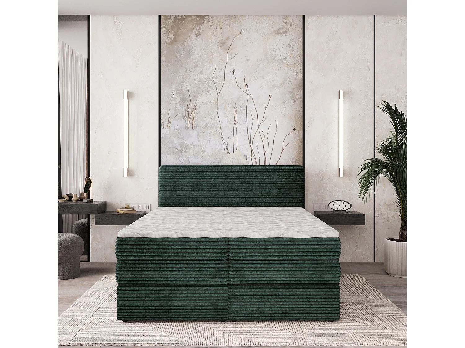 Boxspringbed LUNERA 180x200 cm Set met hoofdbord, bedbodem en matras, Dennengroen