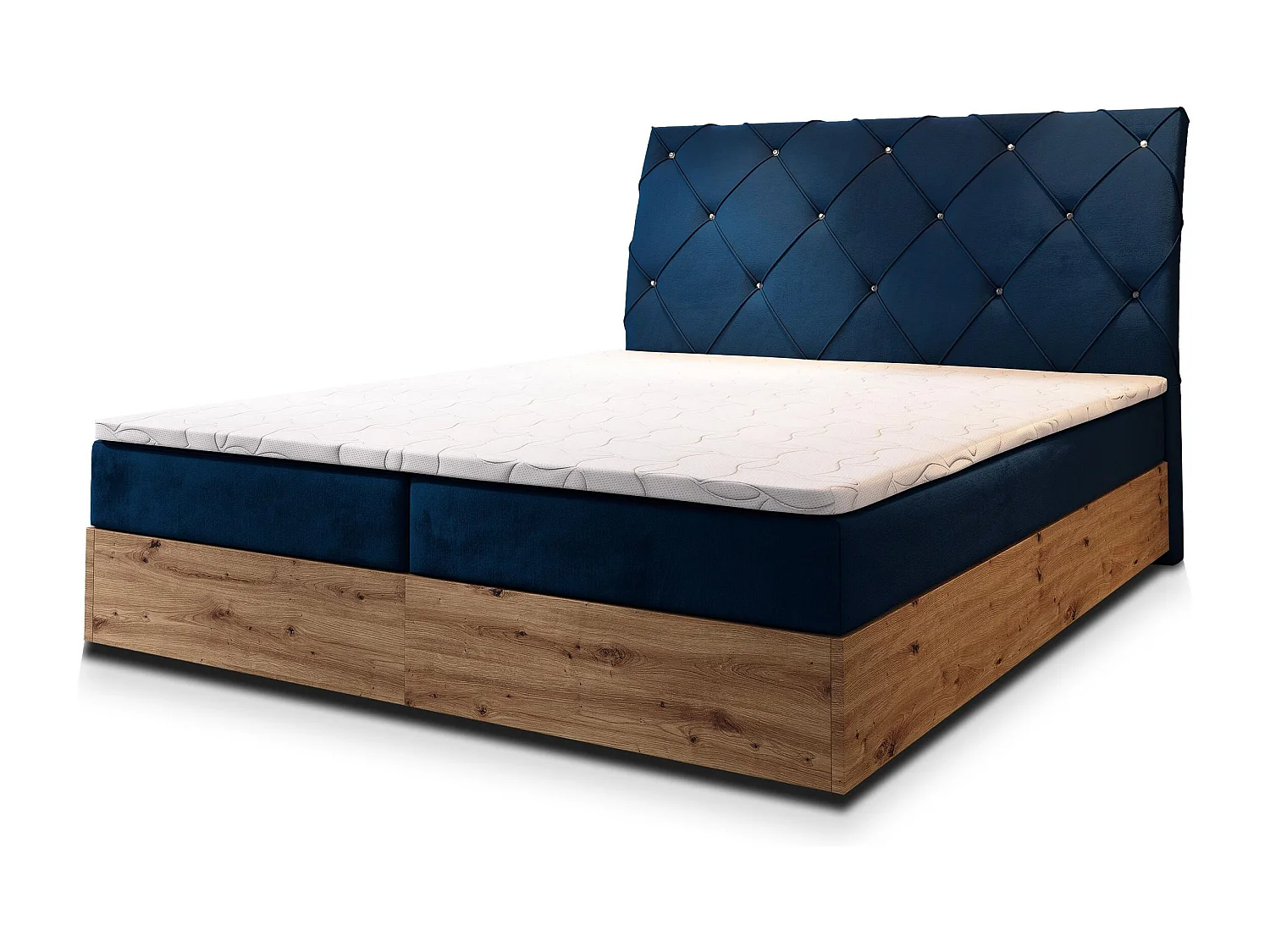 Lit continental VELLANO, 160x200 cm, Tissu pelucheux, Bleu