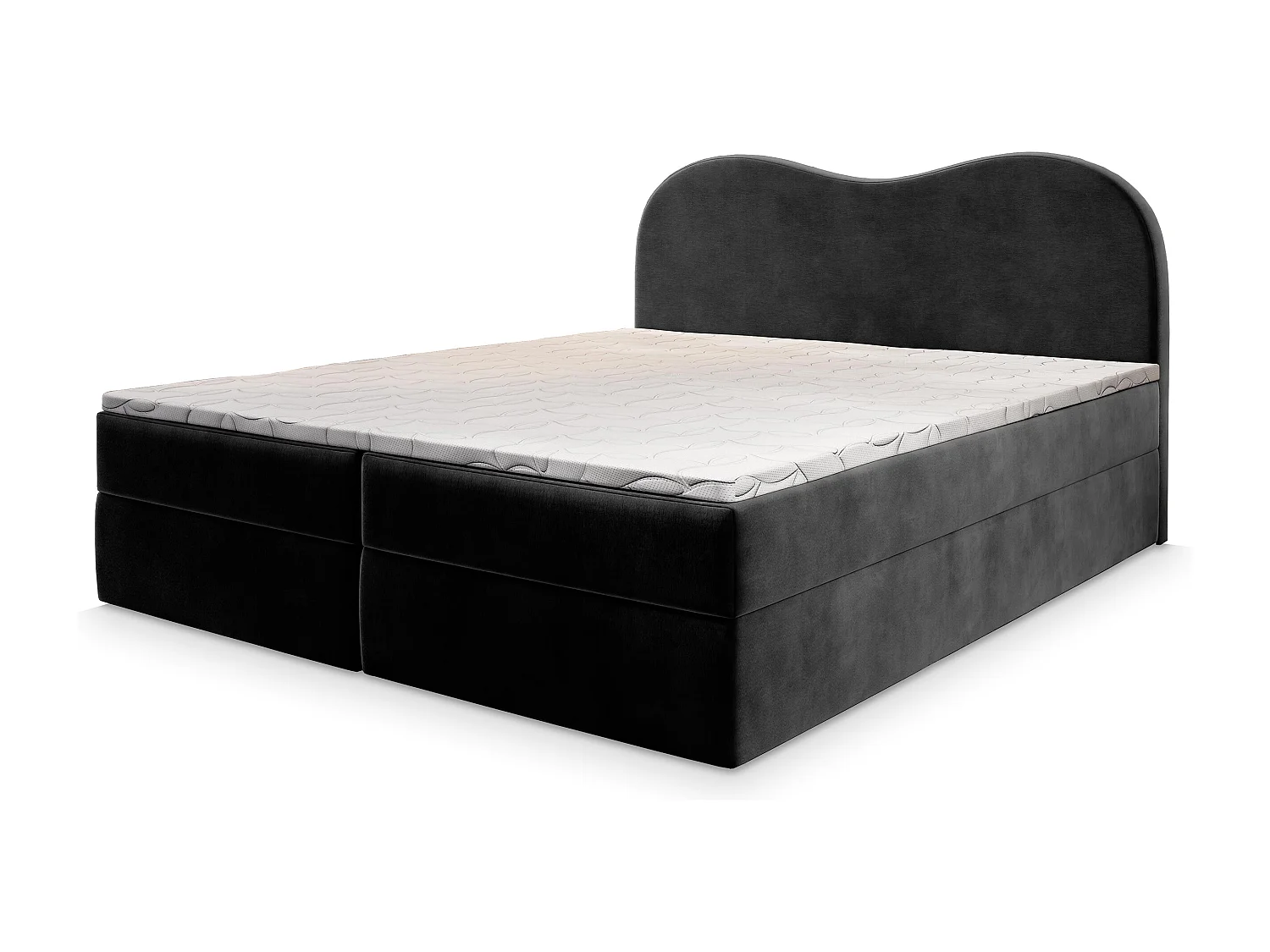 Lit continental FLUVIA, 180x200 cm, Tissu velours, Noir