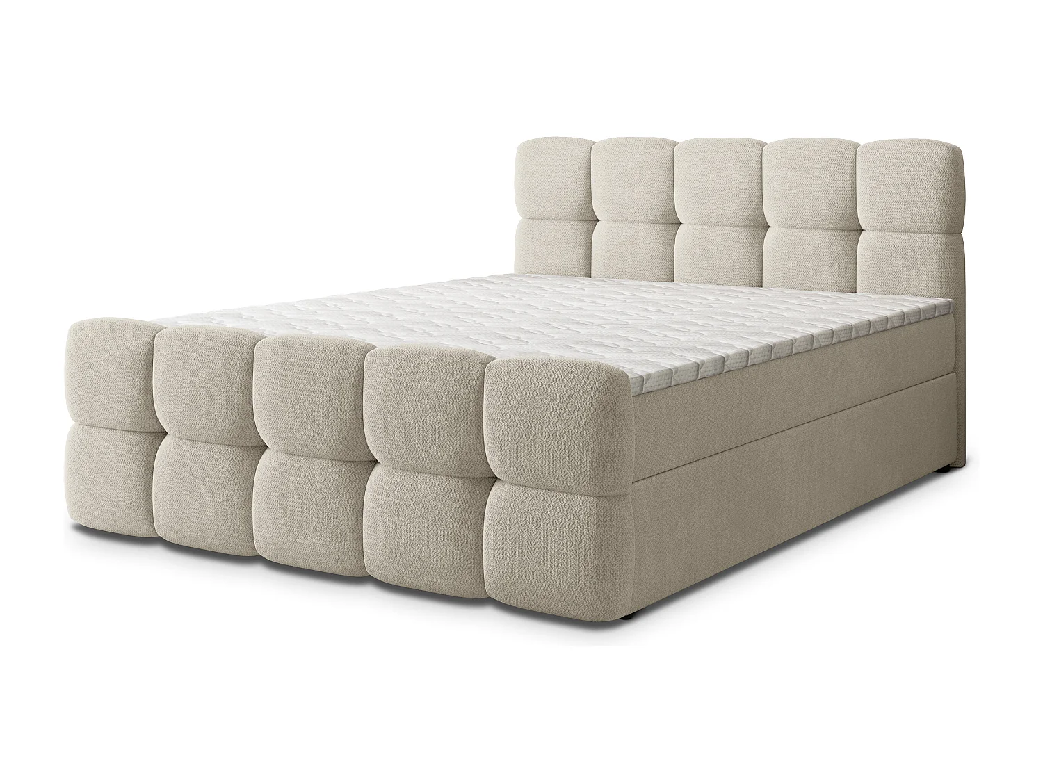 Boxspringbed BRUME 140x200 cm Set met hoofdbord, bedbodem en matras, Crème