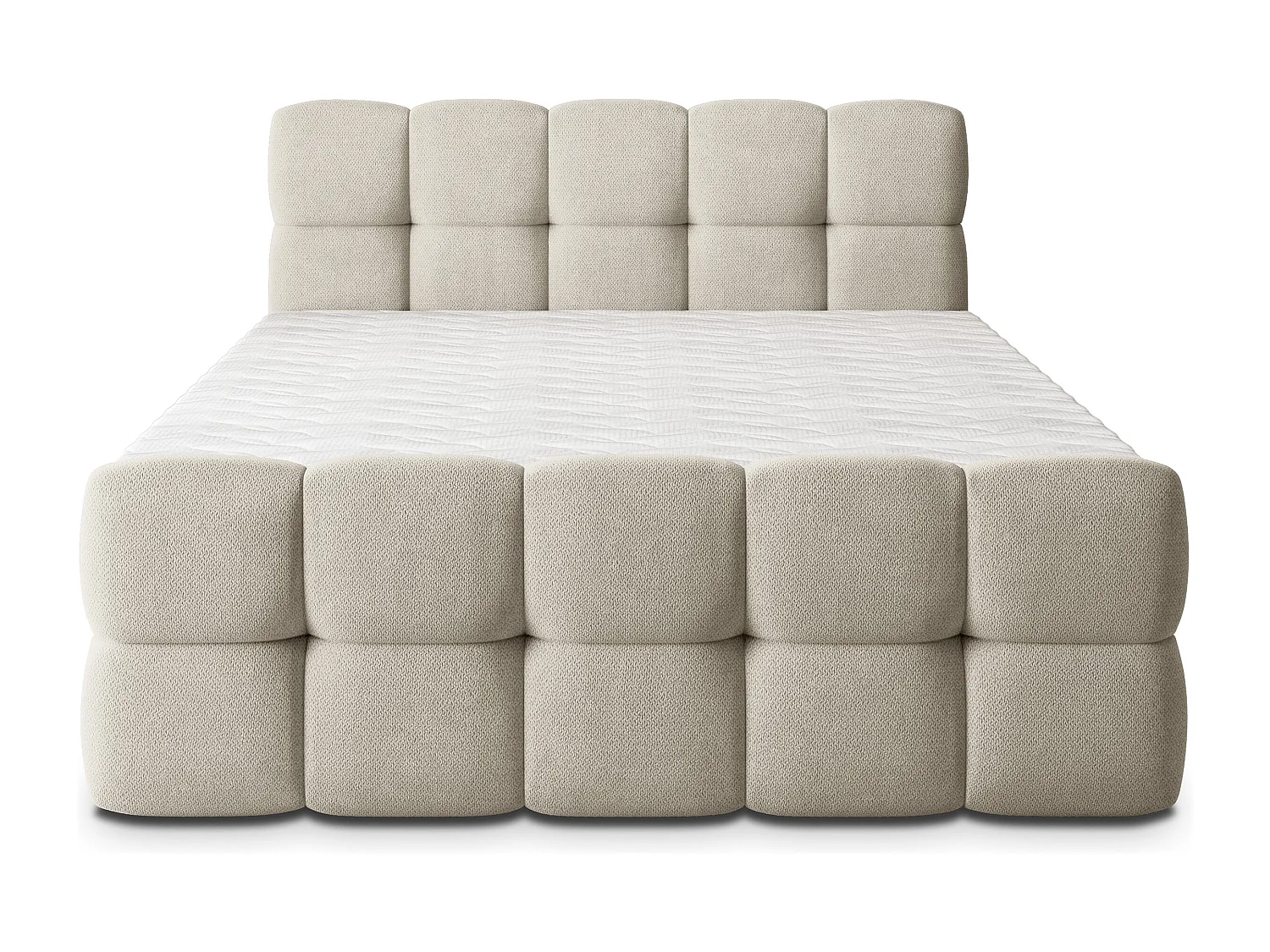 Boxspringbed BRUME 140x200 cm Set met hoofdbord, bedbodem en matras, Crème