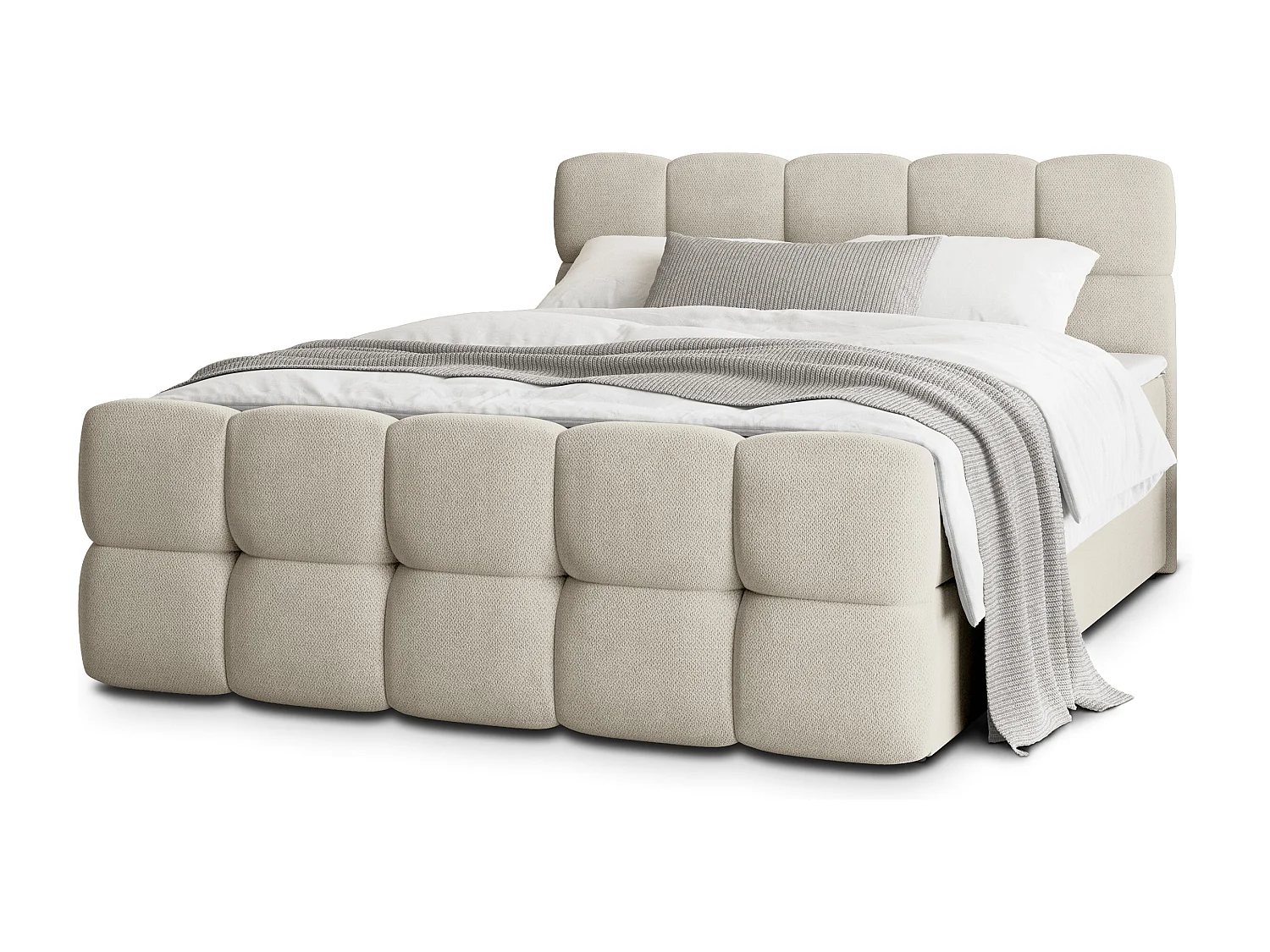 Boxspringbed BRUME 140x200 cm Set met hoofdbord, bedbodem en matras, Crème