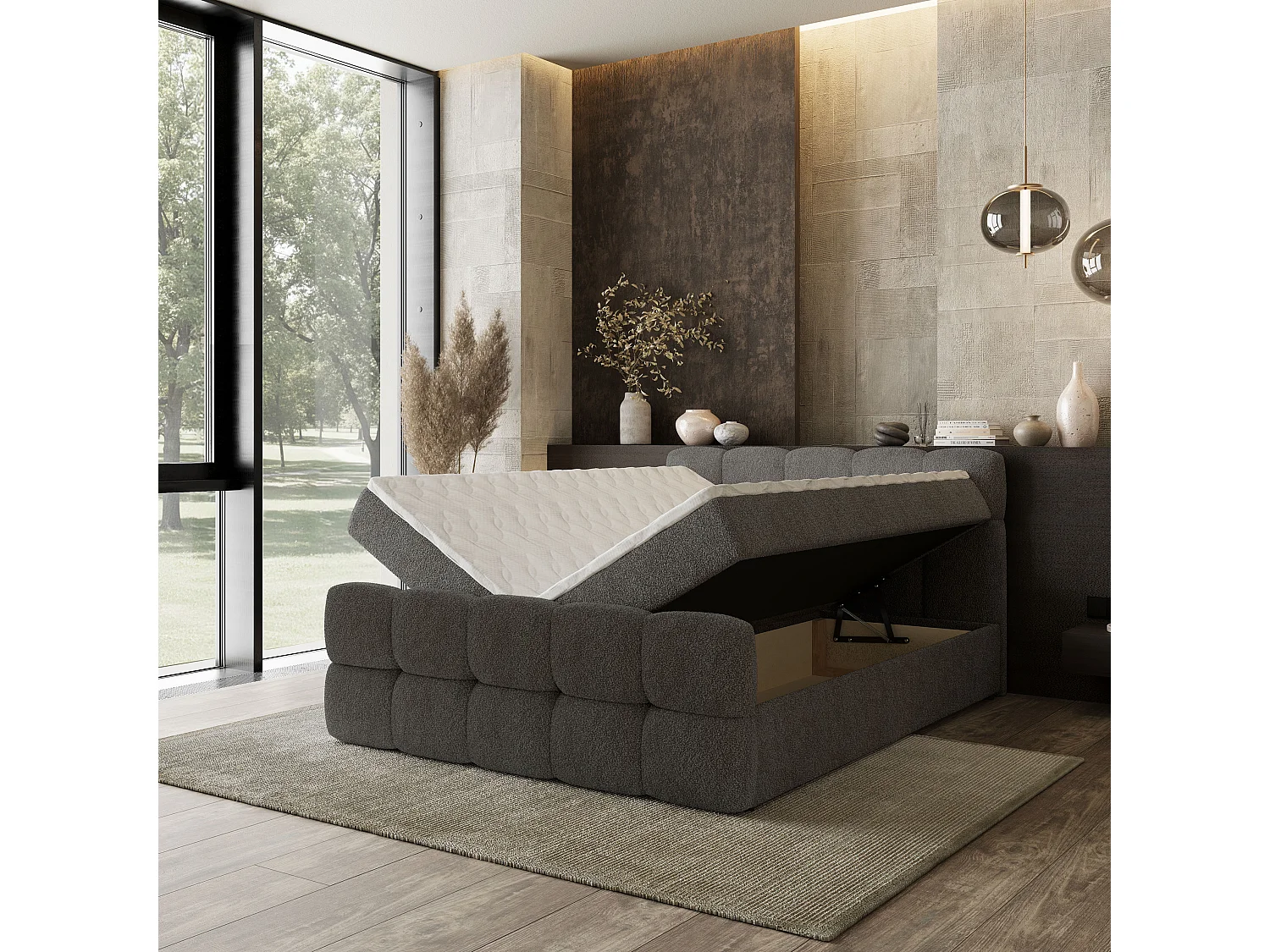 Boxspringbed BRUME 160x200 cm Set met hoofdbord, bedbodem en matras, Grijs