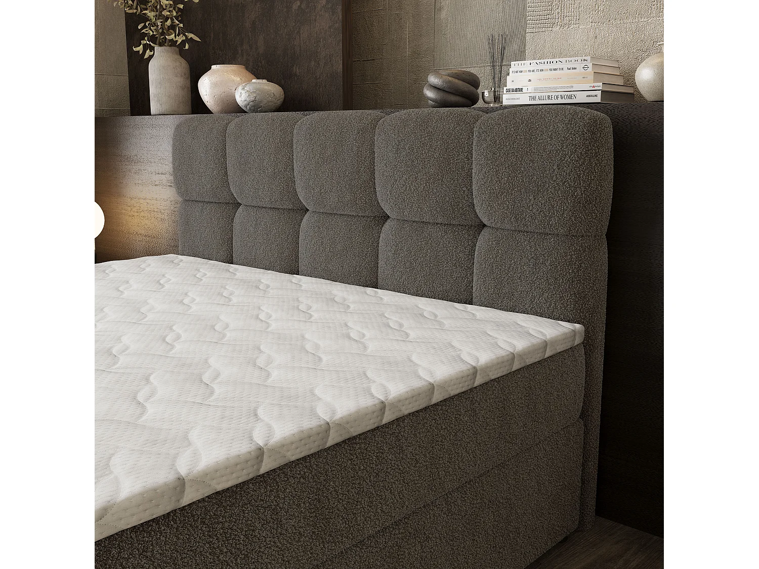 Boxspringbed BRUME 160x200 cm Set met hoofdbord, bedbodem en matras, Grijs