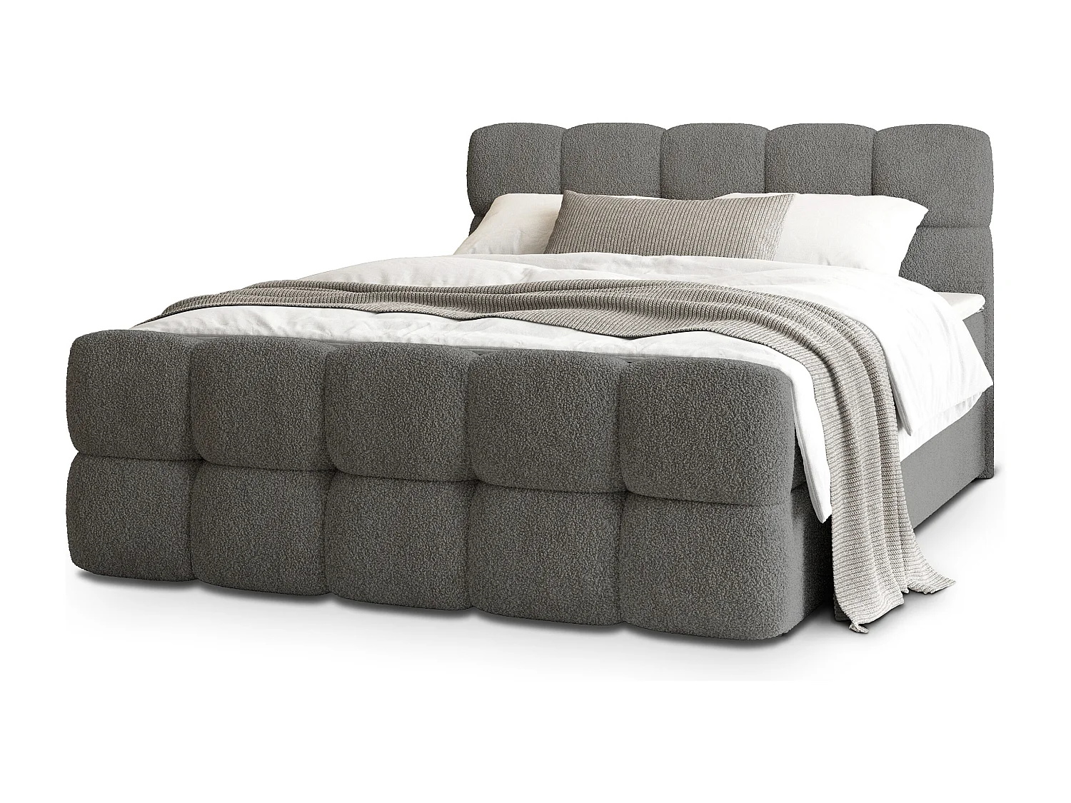 Boxspringbed BRUME 160x200 cm Set met hoofdbord, bedbodem en matras, Grijs