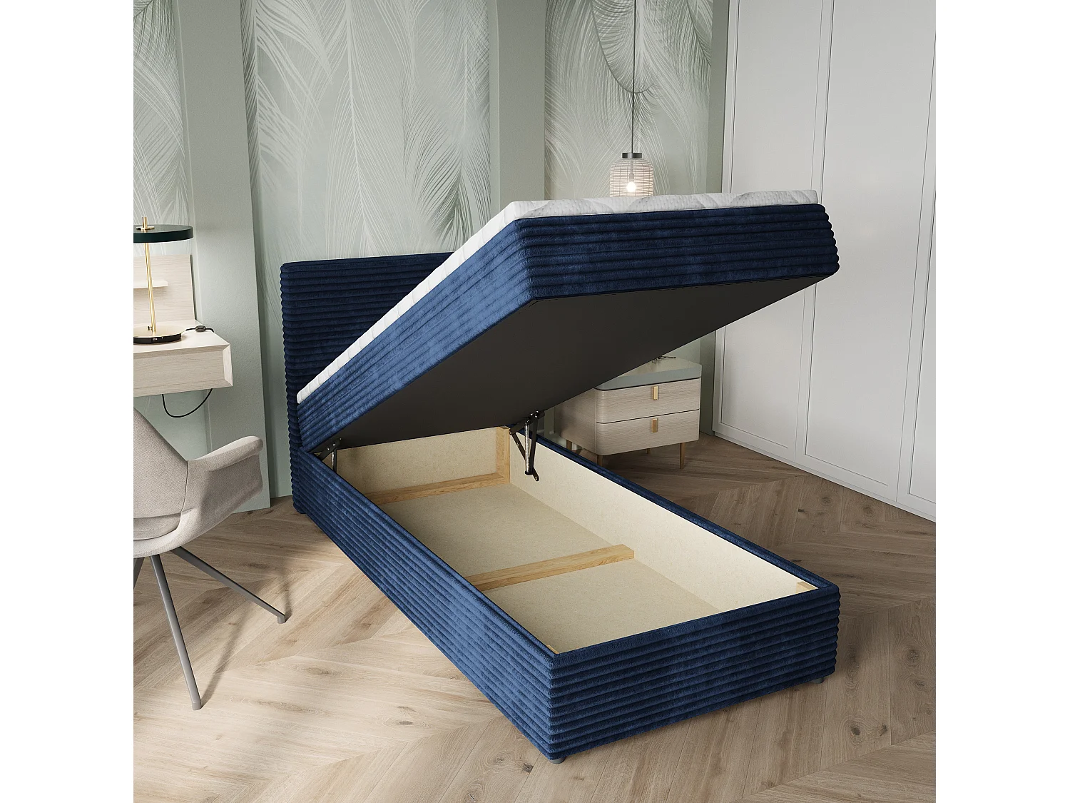 Boxspringbed PISA 80x200 cm Set met hoofdbord, bedbodem en matras, Blauw