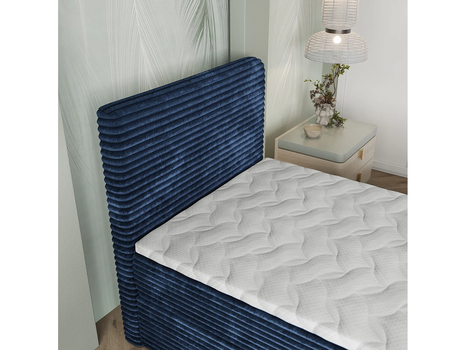 Boxspringbed PISA 80x200 cm Set met hoofdbord, bedbodem en matras, Blauw