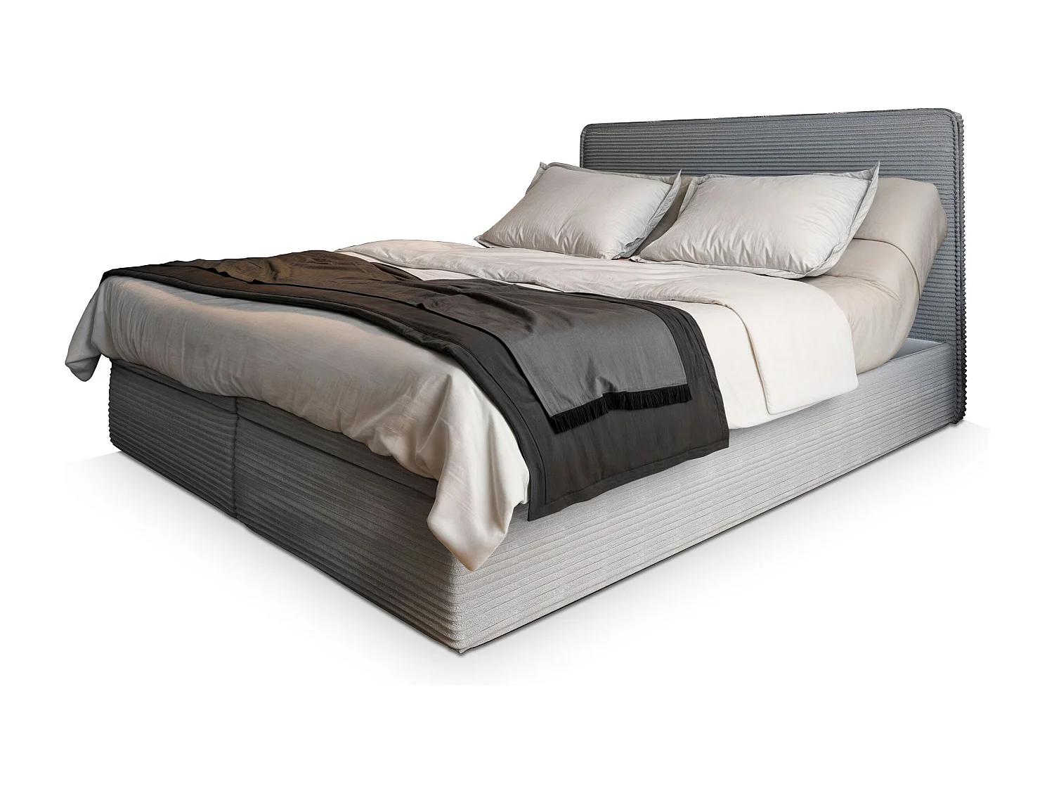 Lit continental ASTOR, 180x200 cm, Tissu en velours côtelé, Gris clair
