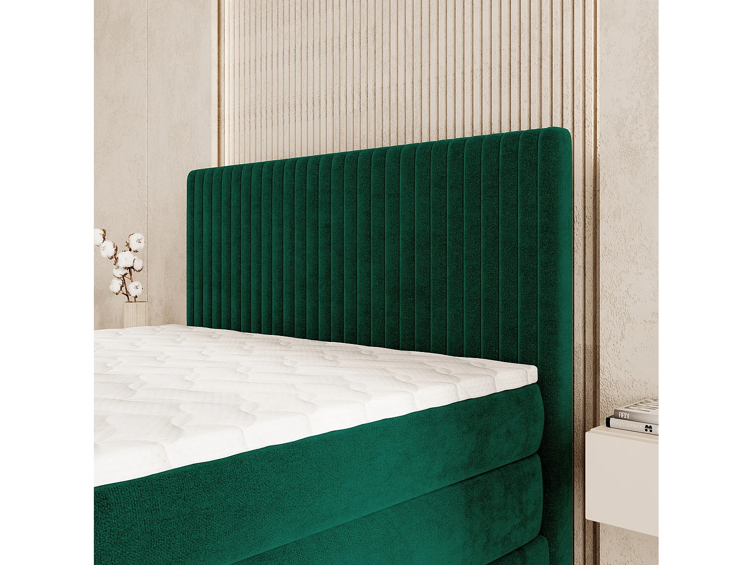 Boxspringbed FELBIO 160x200 cm Set met hoofdbord, bedbodem en matras, Dennengroen