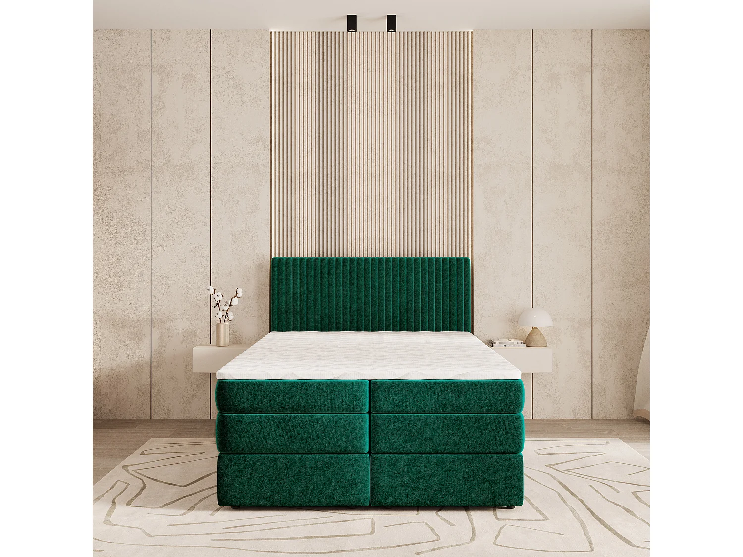 Boxspringbed FELBIO 160x200 cm Set met hoofdbord, bedbodem en matras, Dennengroen