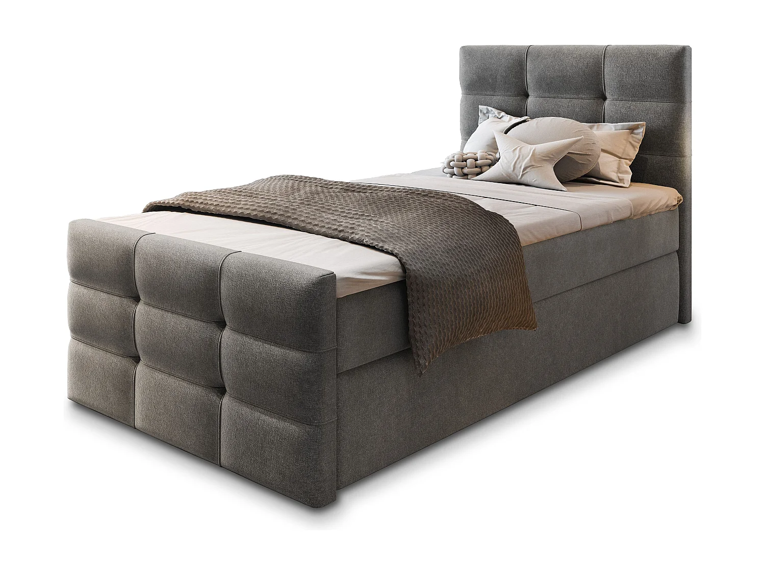 Lit continental AMON, 90x200 cm, Tissu tressé, Gris