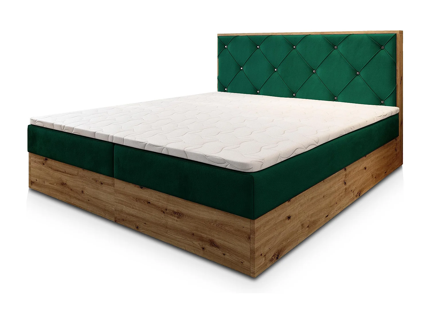 Boxspringbed FOSCO 140x200 cm Set met hoofdbord, bedbodem en matras, Dennengroen