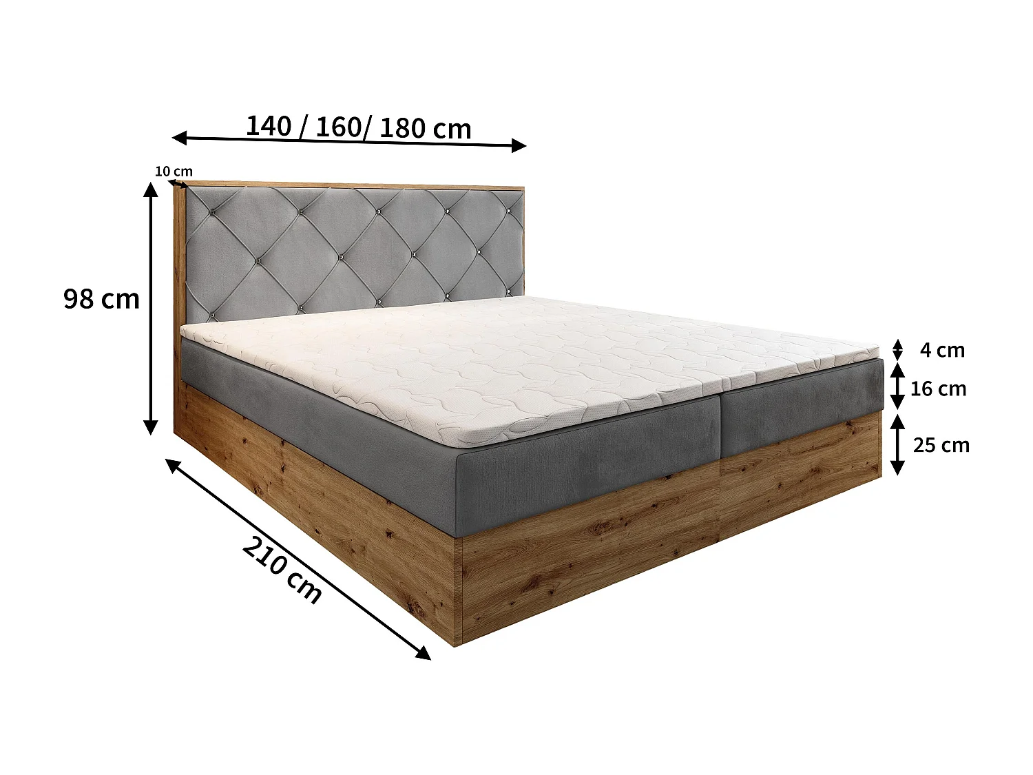 Boxspringbed FOSCO 140x200 cm Set met hoofdbord, bedbodem en matras, Dennengroen