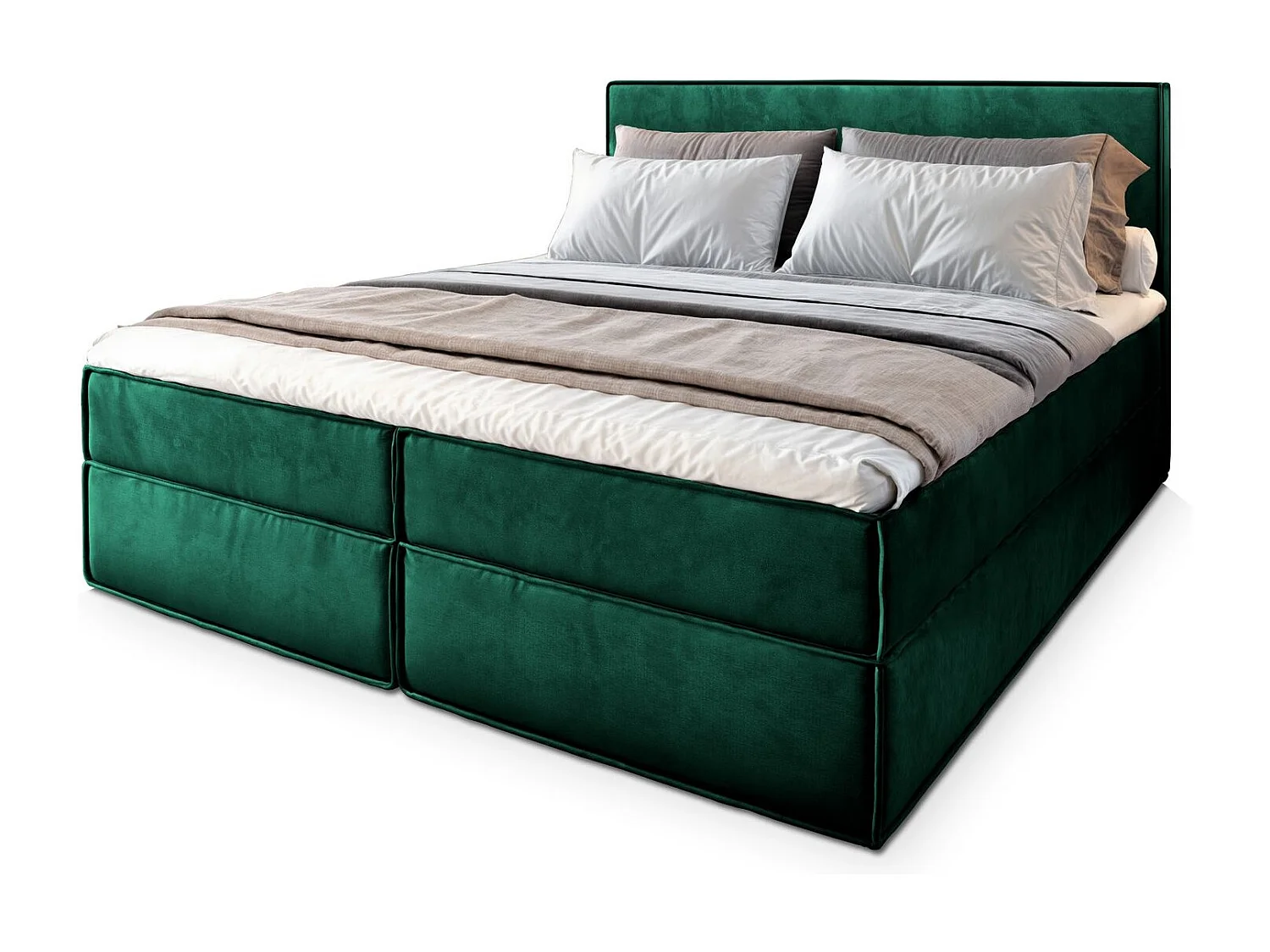 Lit continental PELLIO, 160x200 cm, Tissu velours, Vert