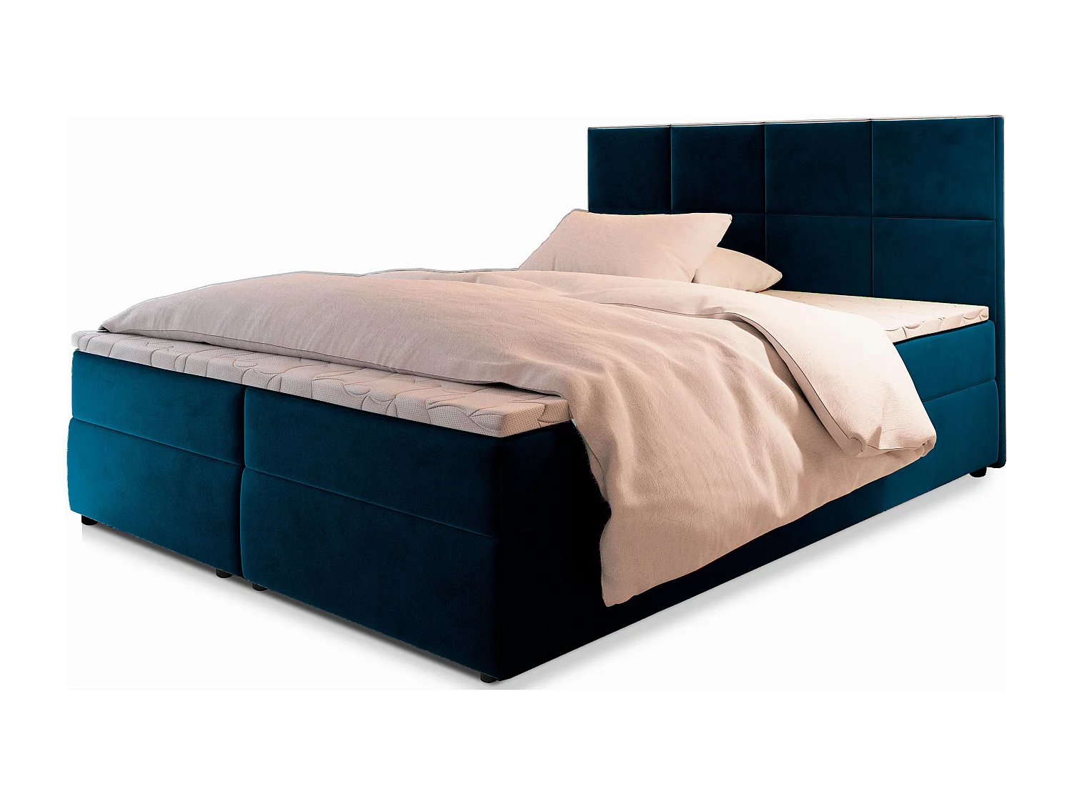 Boxspringbed LENA 140x200 cm Set met hoofdbord, bedbodem en matras, Blauw