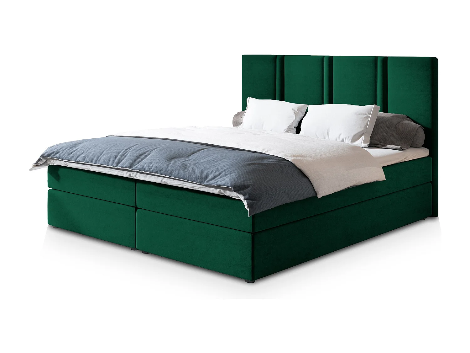Lit continental LARIO, 160x200 cm, Tissu pelucheux, Vert