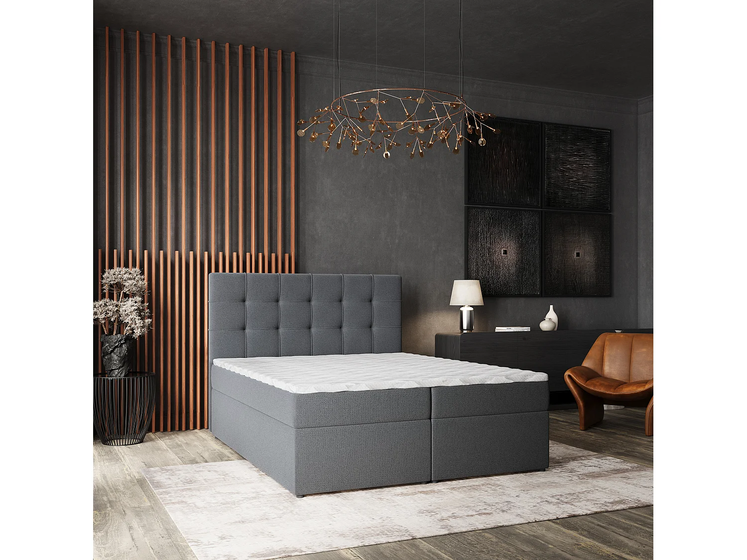 Lit continental PALMA, 140x200 cm, Tissu tressé, Gris