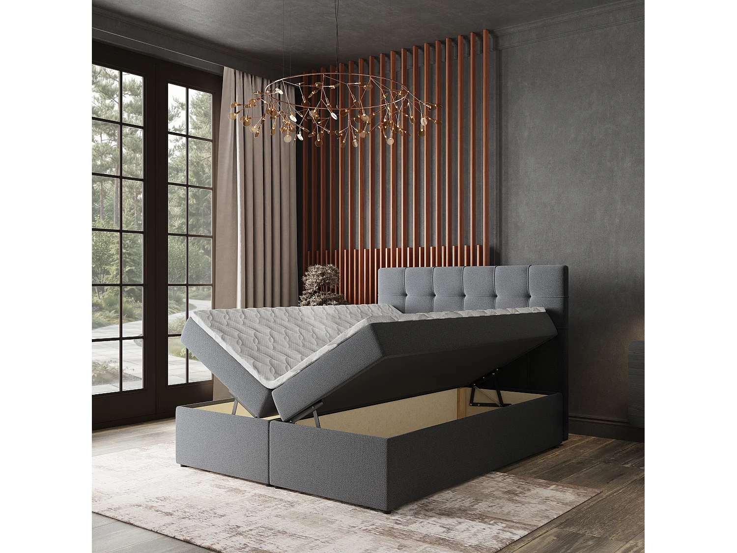 Lit continental PALMA, 140x200 cm, Tissu tressé, Gris