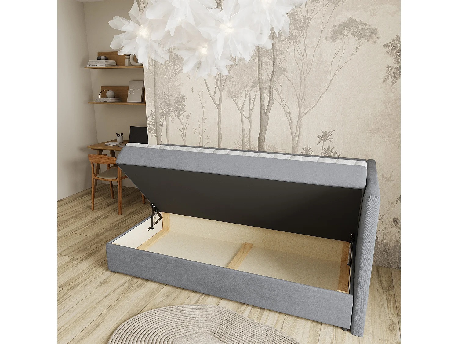 Boxspringbed ARIS 90x200 cm Set met hoofdbord, bedbodem en matras, Grijs