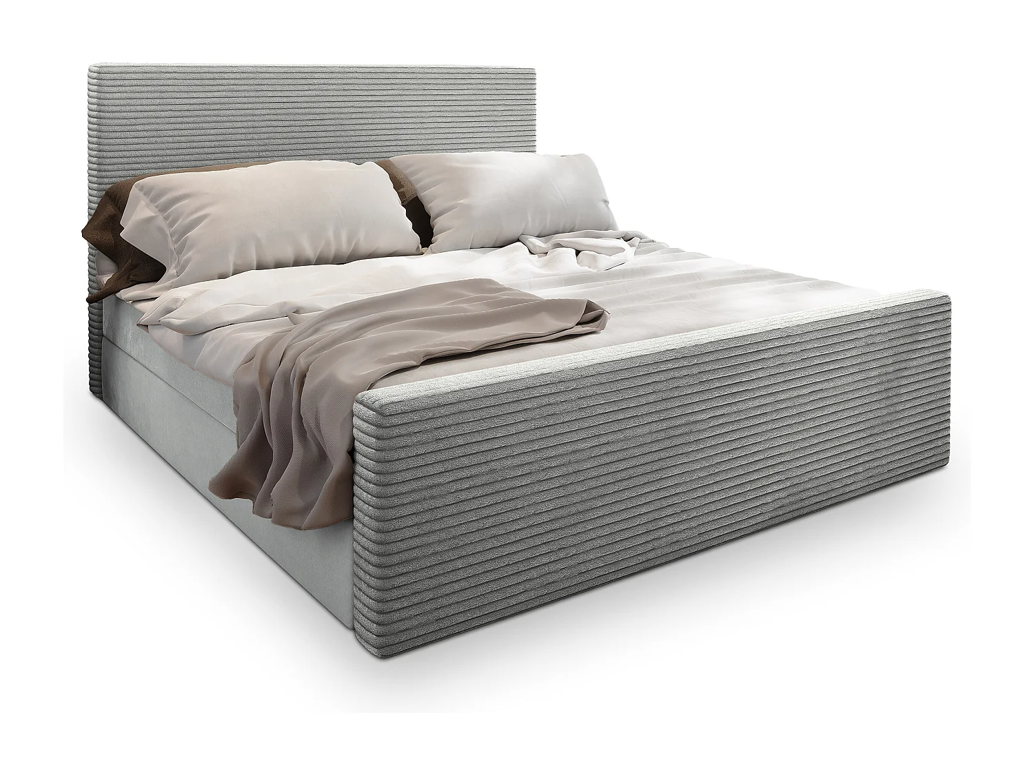 Lit continental ALORIA, 140x200 cm, Tissu pelucheux, Gris clair