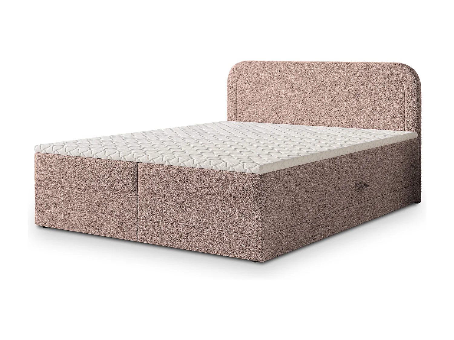 Lit continental ARMEL, 160x200 cm, Tissu bouclé, Rose