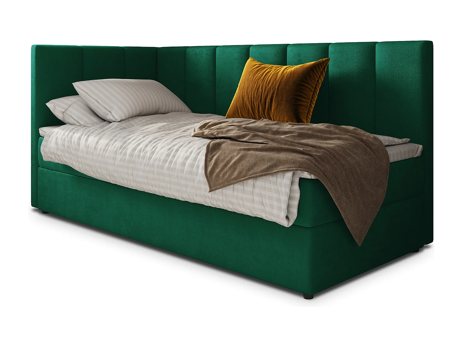 Boxspringbed BEVE 80x200 cm Set met hoofdbord, bedbodem en matras, Dennengroen