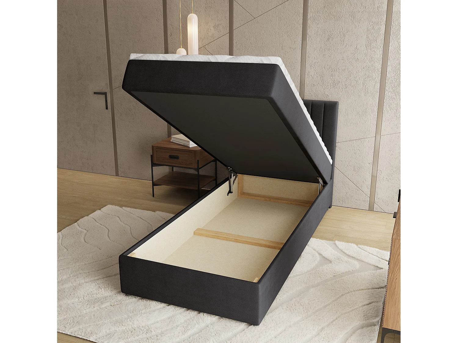 Boxspringbed BRESEL 90x200 cm Set met hoofdbord, bedbodem en matras, Zwart