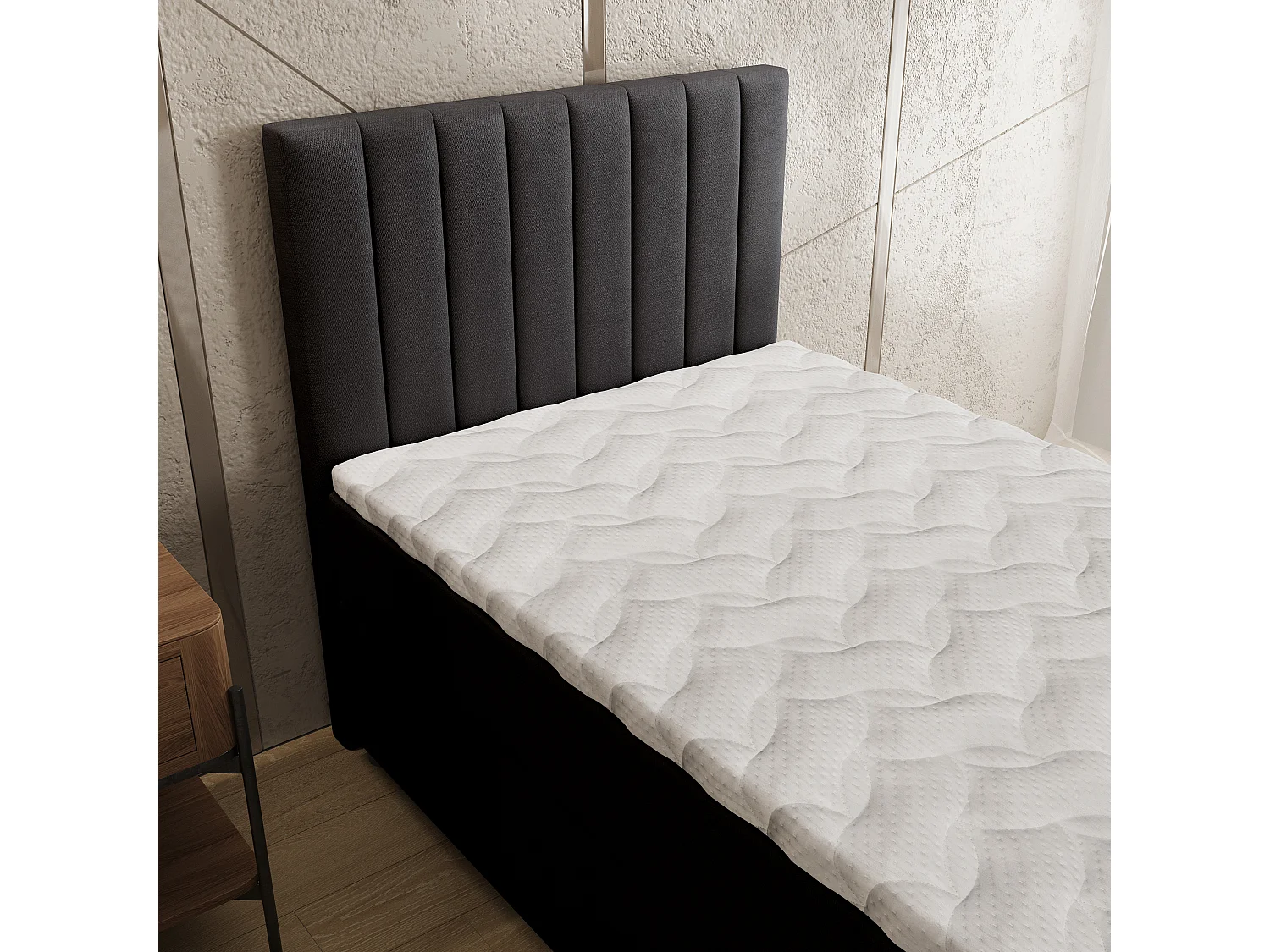 Boxspringbed BRESEL 90x200 cm Set met hoofdbord, bedbodem en matras, Zwart