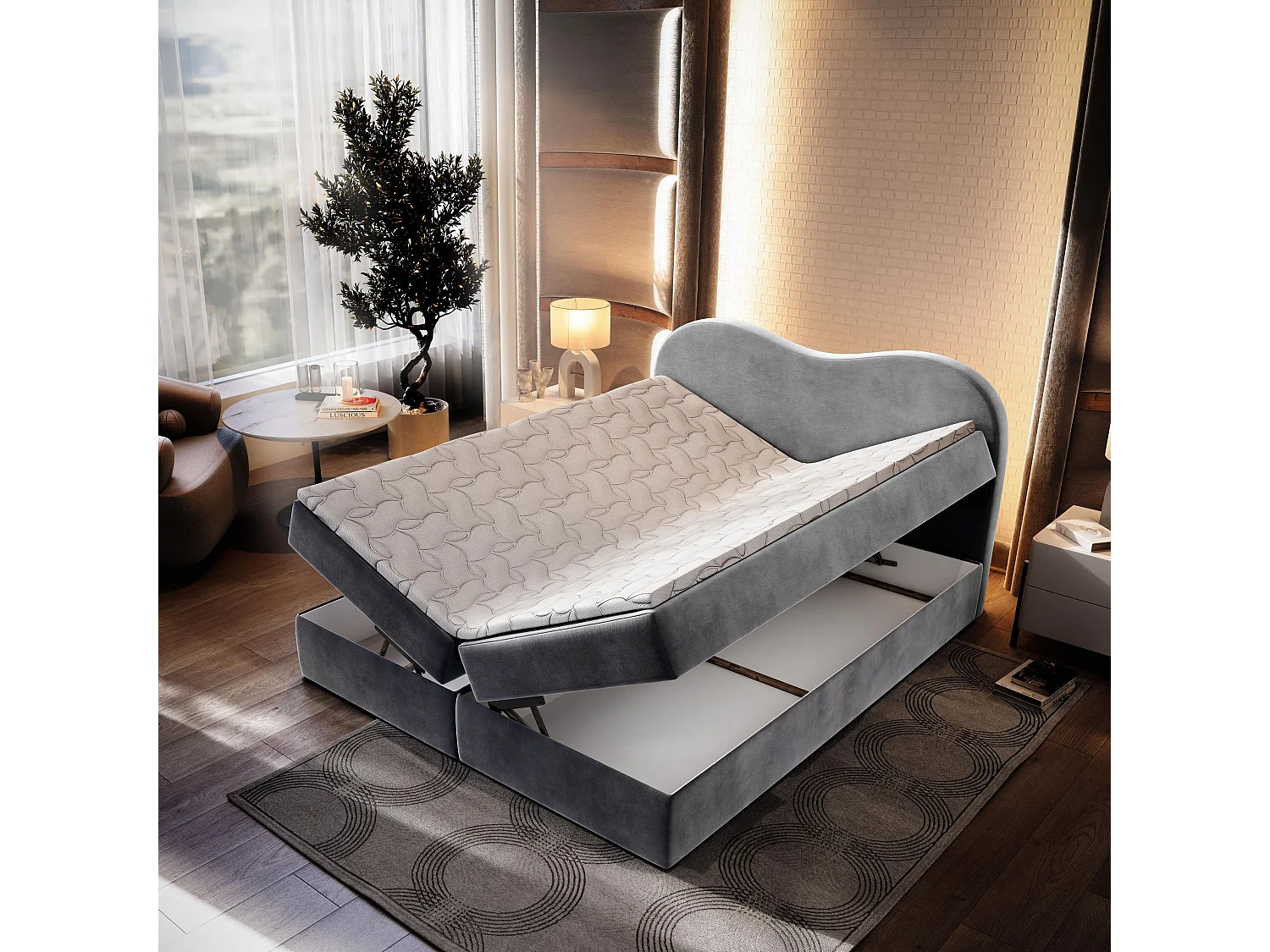 Boxspringbed FLUVIA 140x200 cm Set met hoofdbord, bedbodem en matras, Grijs