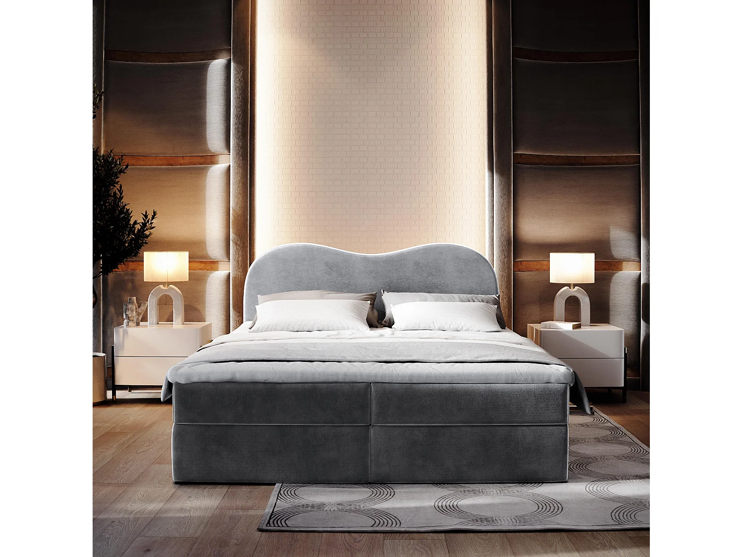 Boxspringbed FLUVIA 140x200 cm Set met hoofdbord, bedbodem en matras, Grijs