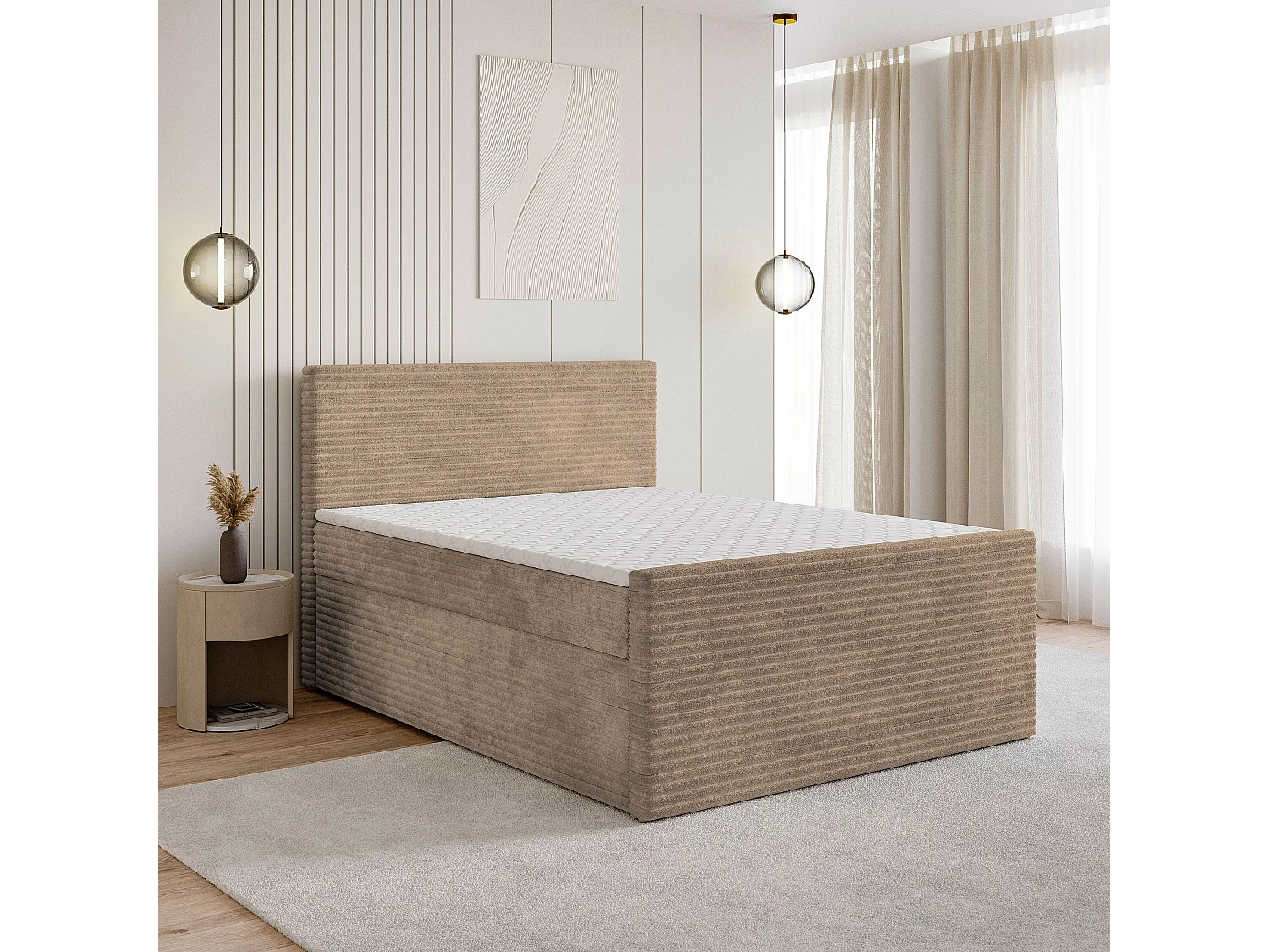 Boxspringbed NOLEN 180x200 cm Set met hoofdbord, bedbodem en matras, Beige
