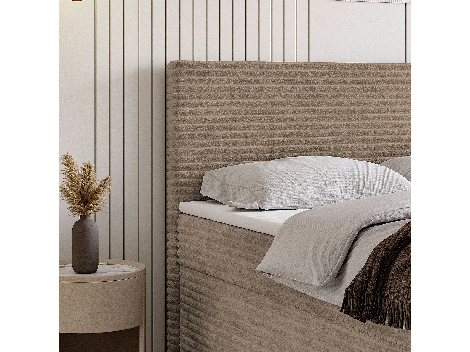 Boxspringbed NOLEN 180x200 cm Set met hoofdbord, bedbodem en matras, Beige