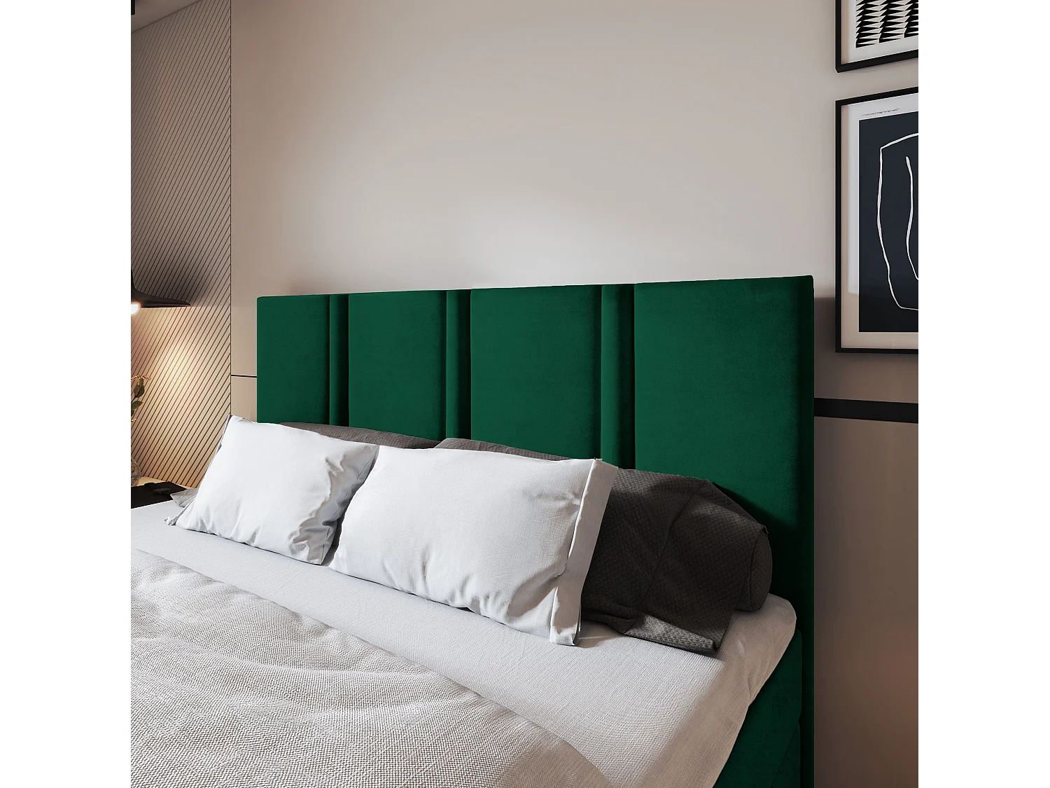 Lit continental LARIO, 180x200 cm, Tissu pelucheux, Vert