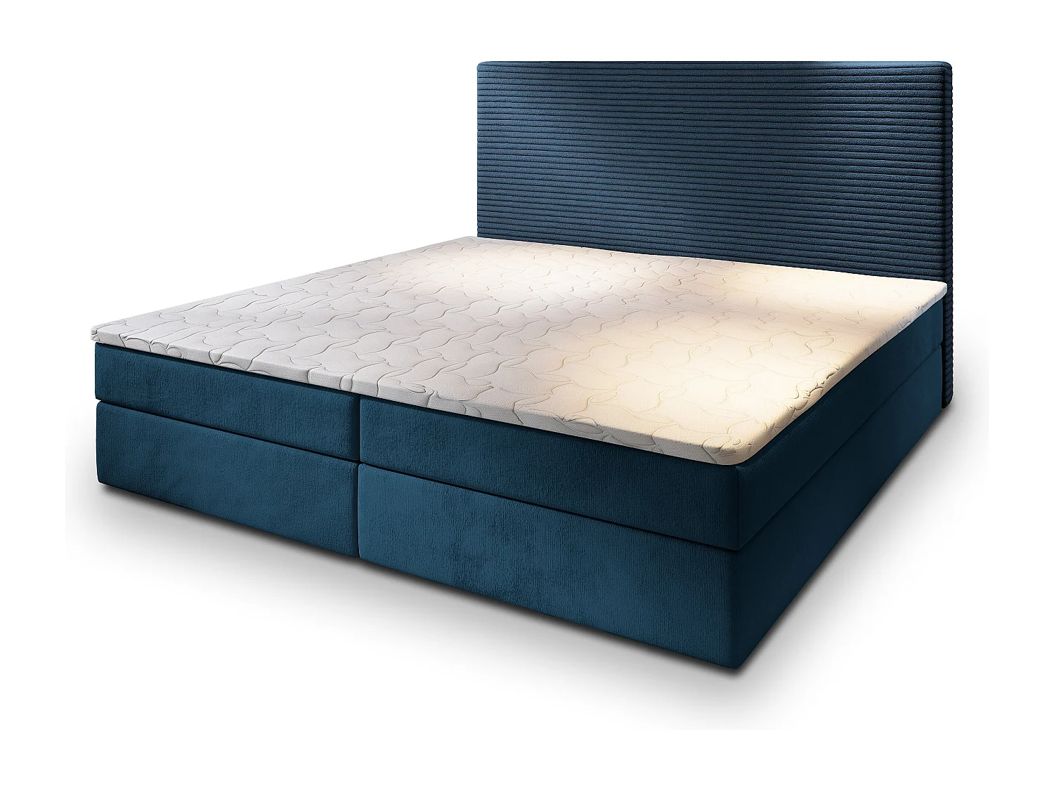 Lit continental GIARRO, 160x200 cm, Tissu pelucheux, Bleu