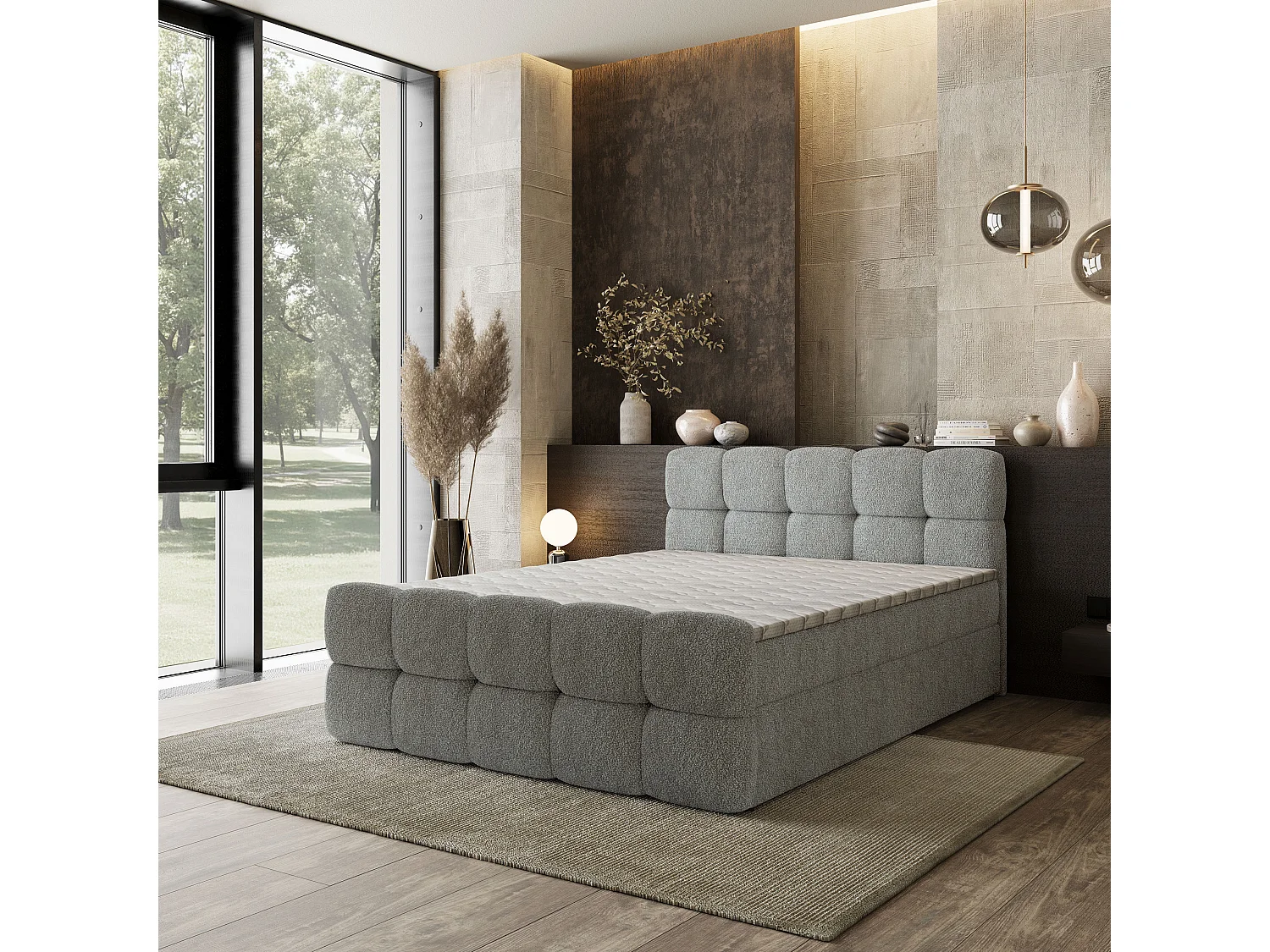 Boxspringbed BRUME 160x200 cm Set met hoofdbord, bedbodem en matras, Lichtgrijs