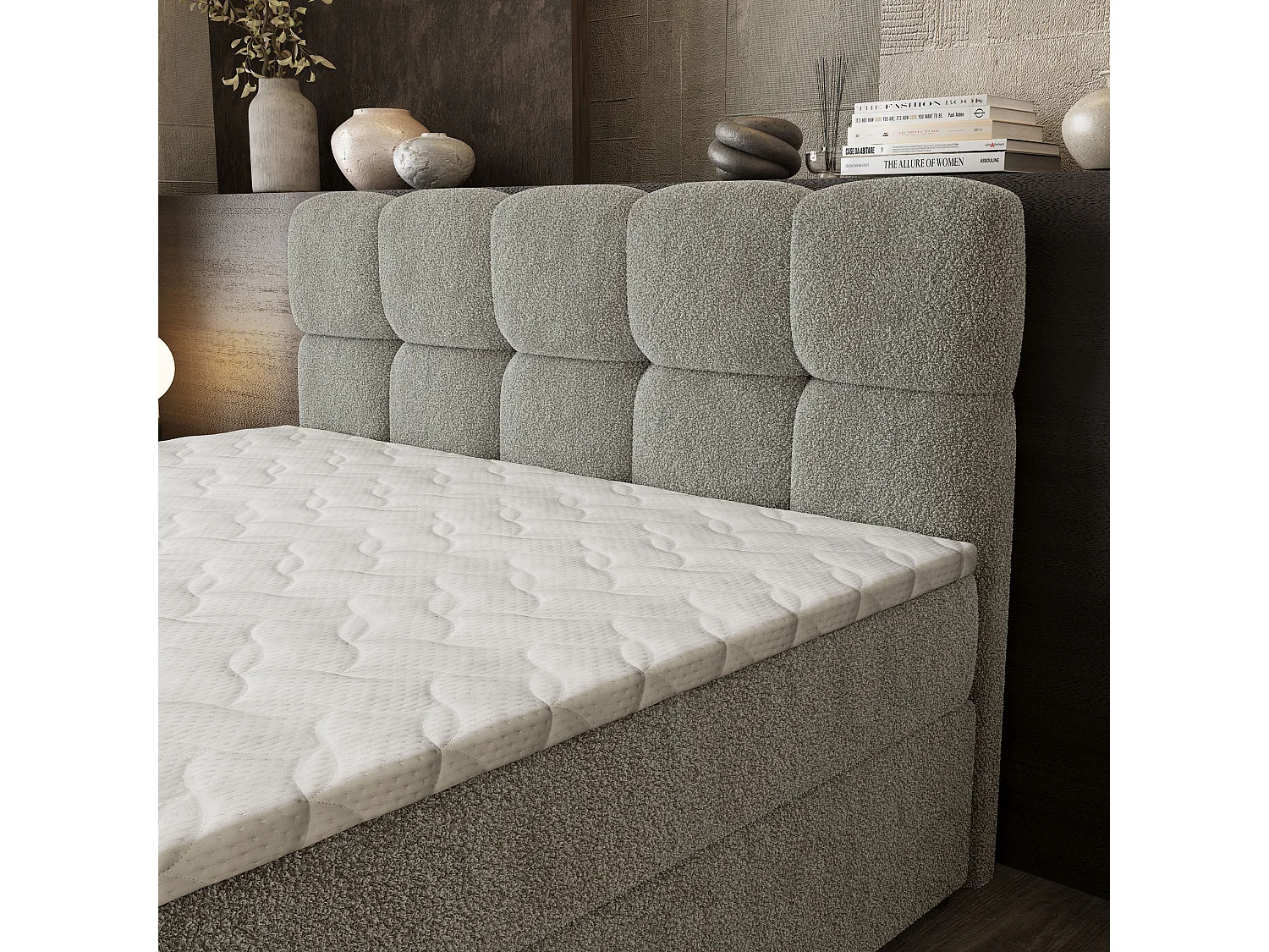 Boxspringbed BRUME 160x200 cm Set met hoofdbord, bedbodem en matras, Lichtgrijs