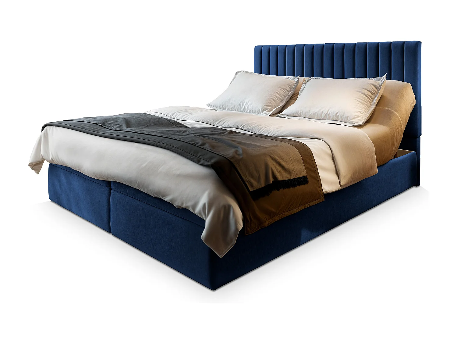 Boxspringbed MURLO 140x200 cm Set met hoofdbord, bedbodem en matras, Blauw