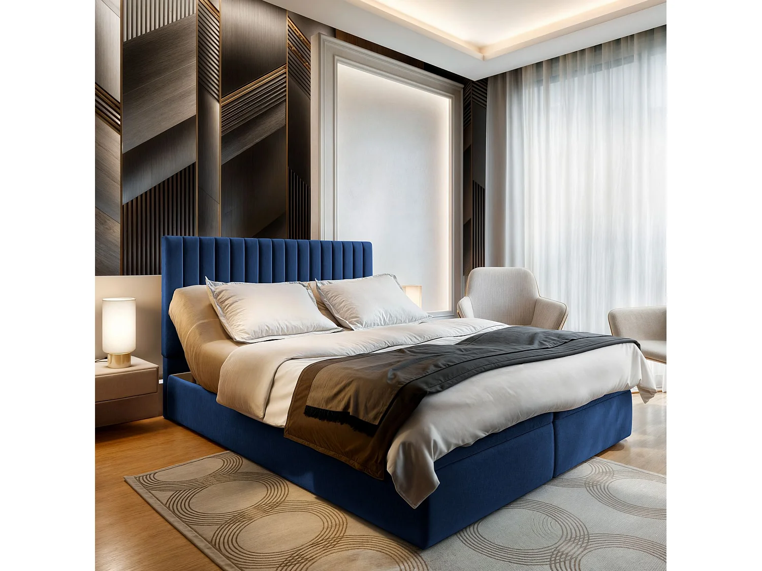 Boxspringbed MURLO 140x200 cm Set met hoofdbord, bedbodem en matras, Blauw
