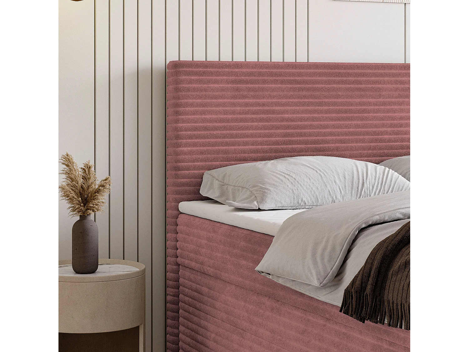 Boxspringbed NOLEN 140x200 cm Set met hoofdbord, bedbodem en matras, Poederroze