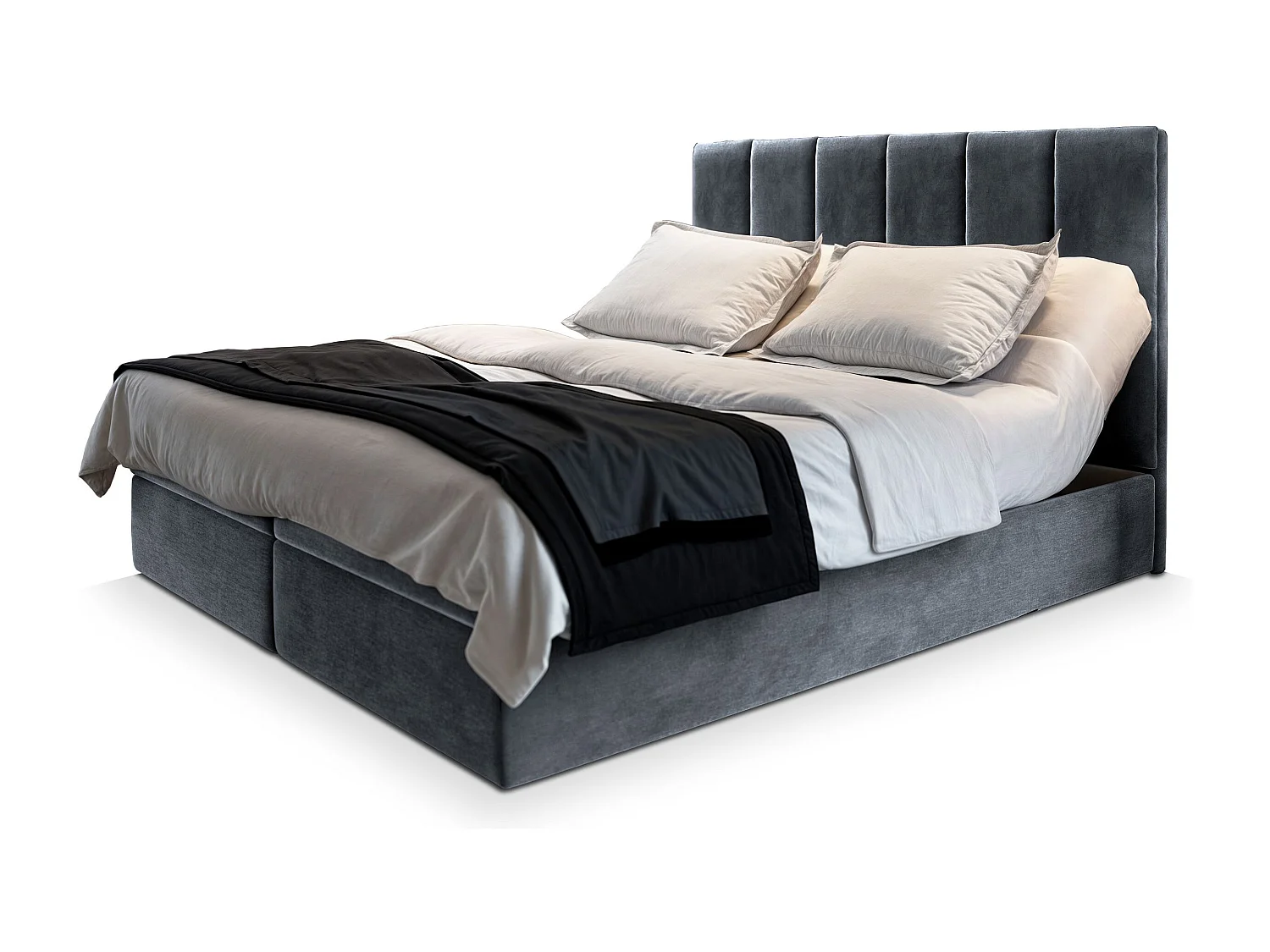Lit continental BARINO, 160x200 cm, Tissu pelucheux, Gris