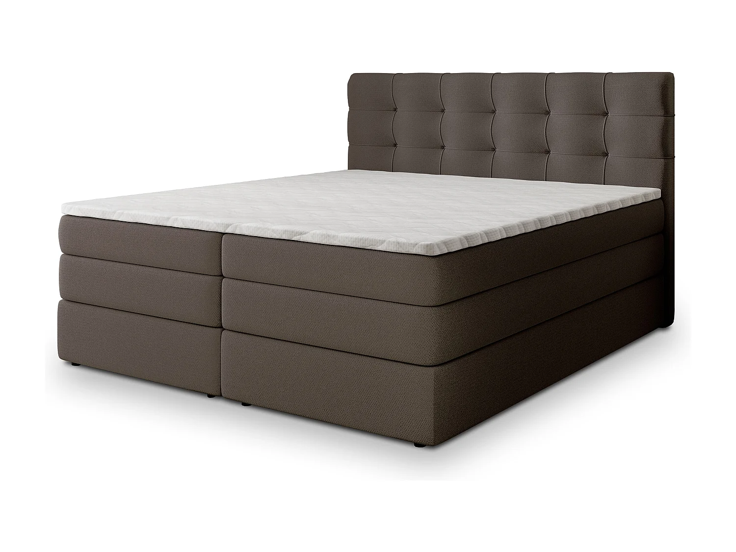 Lit continental AREZI, 180x200 cm, Tissu tressé, Marron