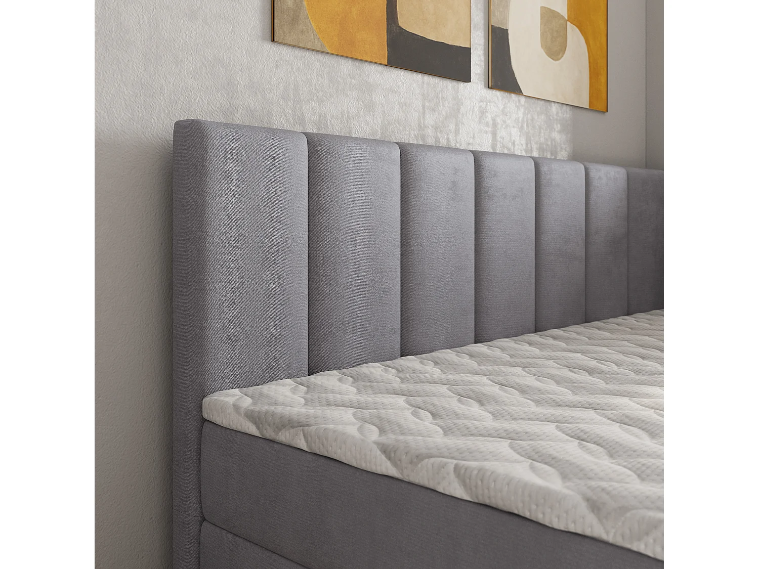 Boxspringbed BEVE 90x200 cm Set met hoofdbord, bedbodem en matras, Grijs