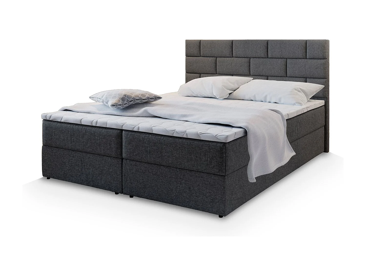 Boxspringbed KERLO 160x200 cm Set met hoofdbord, bedbodem en matras, Grijs