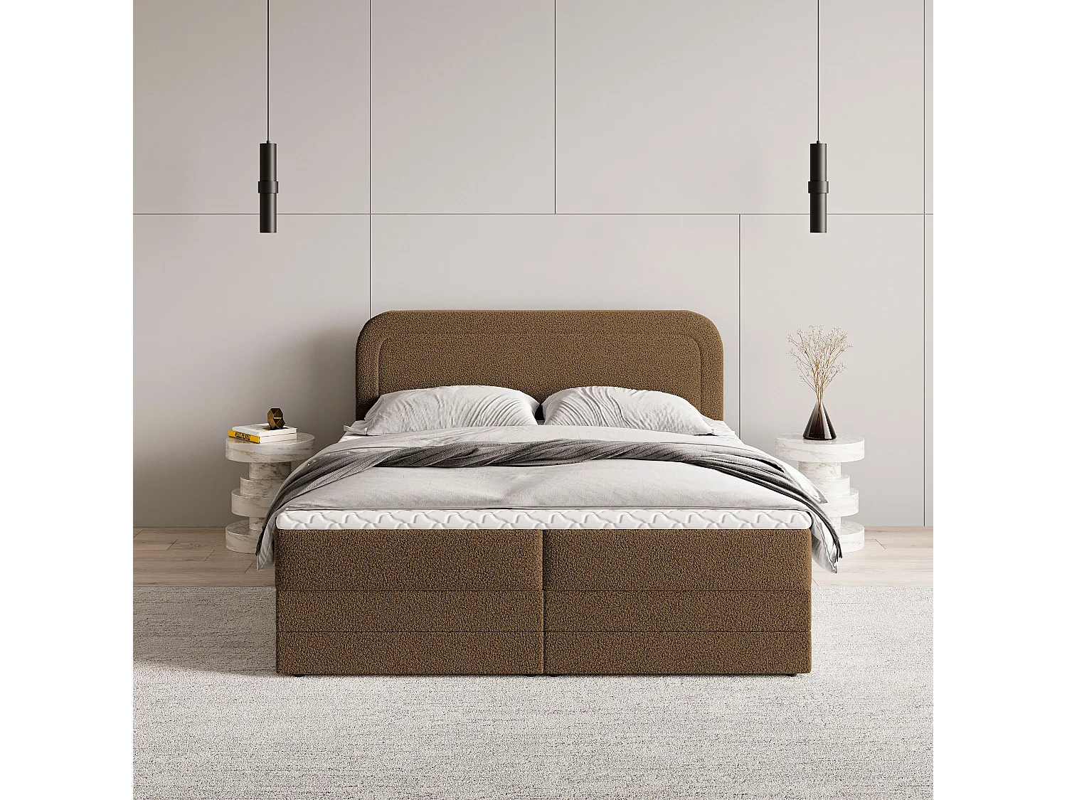 Boxspringbed ARMEL 180x200 cm Set met hoofdbord, bedbodem en matras, Bruin