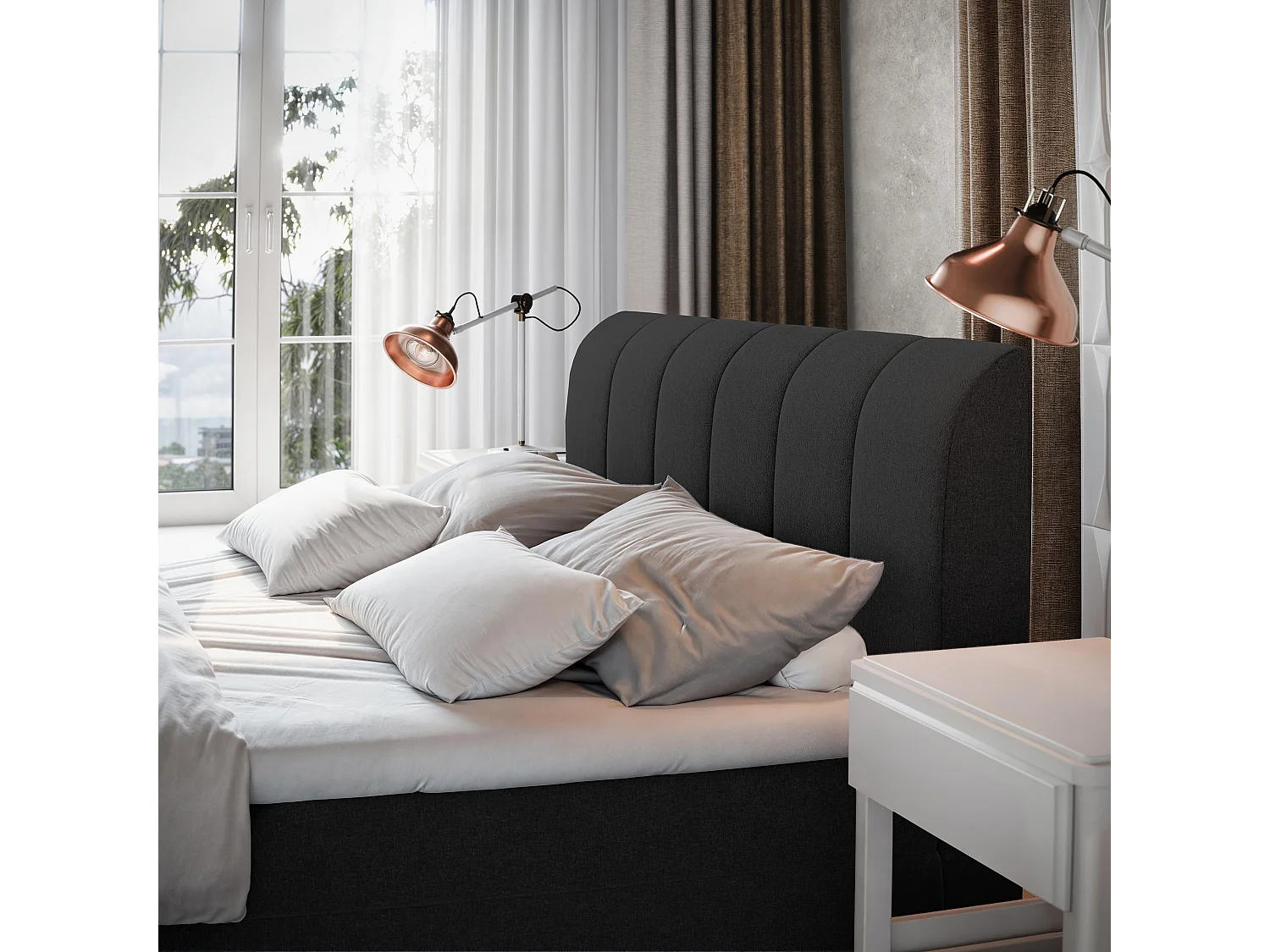 Boxspringbed CEVANO 160x200 cm Set met hoofdbord, bedbodem en matras, Zwart