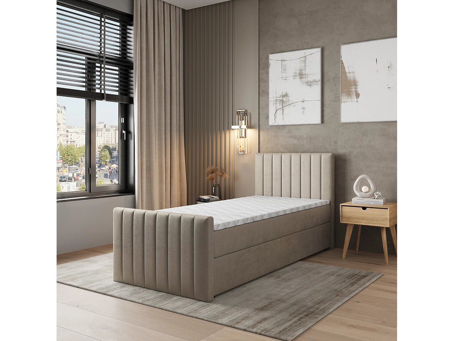 Boxspringbed ARION 90x200 cm Set met hoofdbord, bedbodem en matras, Beige