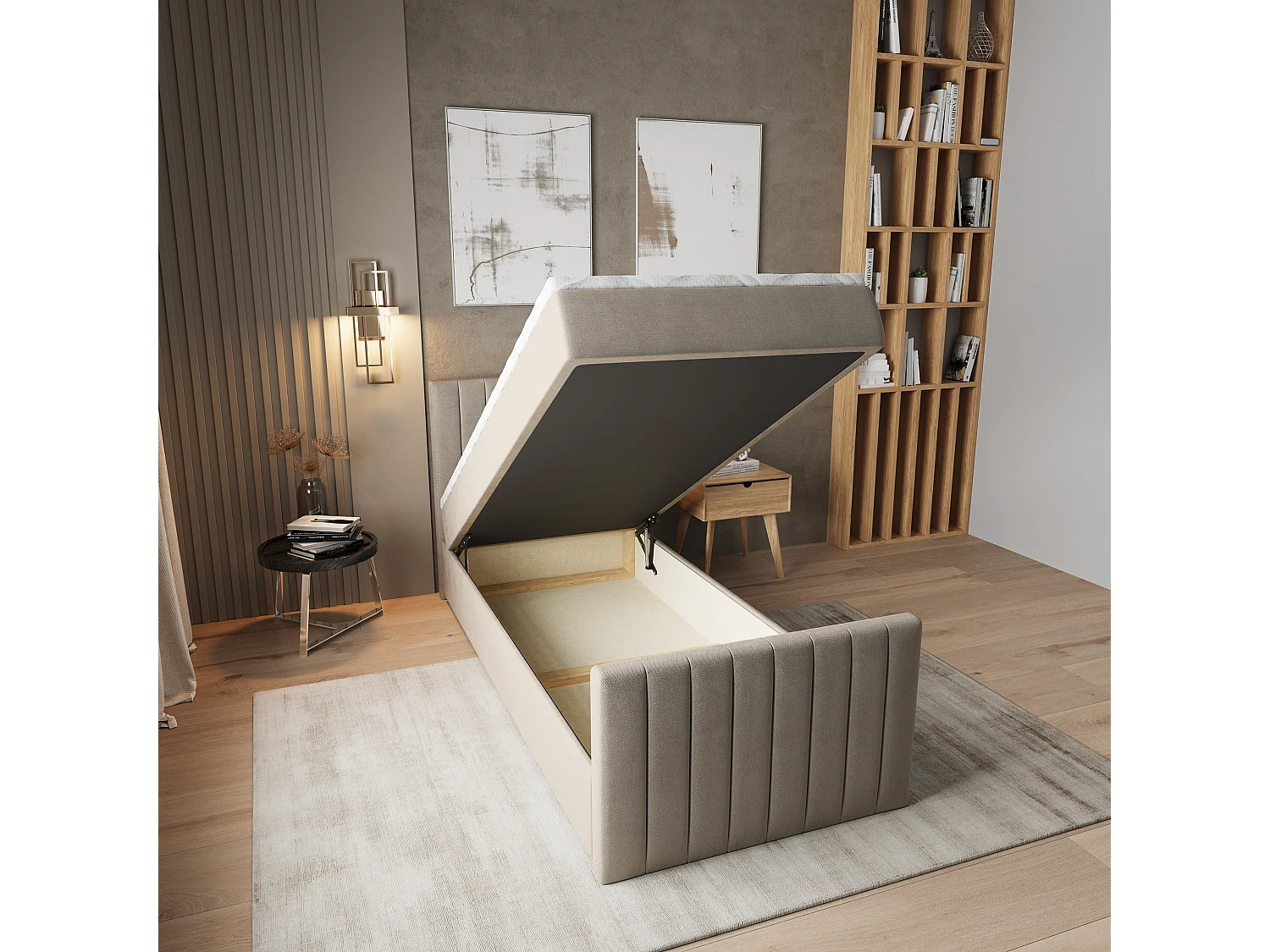 Boxspringbed ARION 90x200 cm Set met hoofdbord, bedbodem en matras, Beige