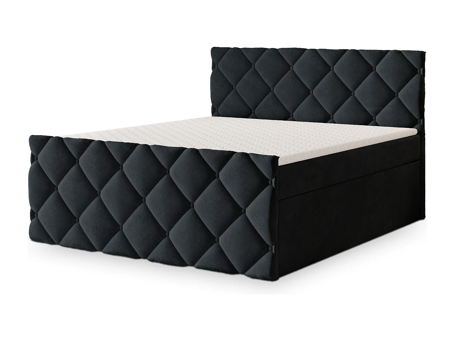 Lit continental ROVARI, 180x200 cm, Tissu pelucheux, Noir