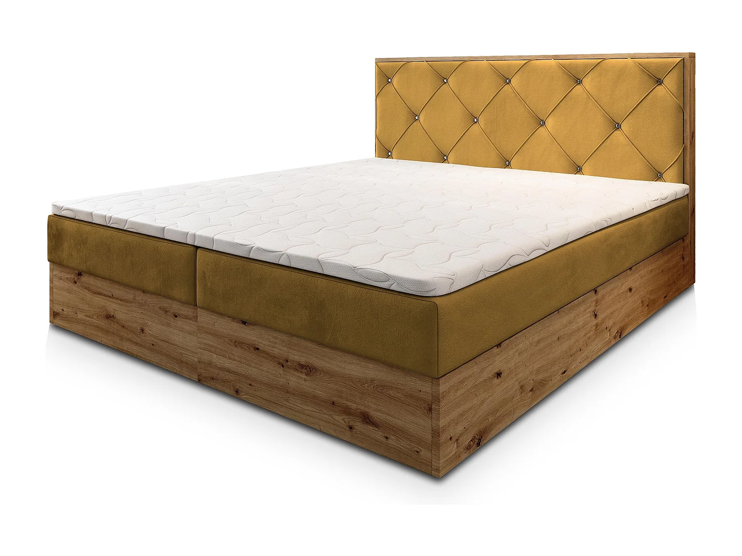 Boxspringbed FOSCO 140x200 cm Set met hoofdbord, bedbodem en matras, Geel