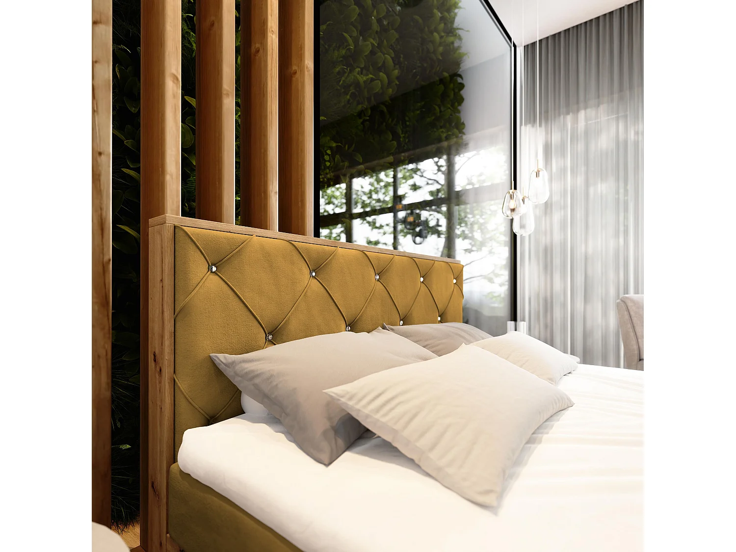 Boxspringbed FOSCO 140x200 cm Set met hoofdbord, bedbodem en matras, Geel